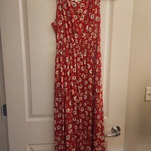 Chic Red Floral Maxi Dress Petite Large